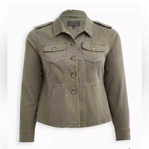 Torrid Woman Size Med Light Olive Green Twill Peplum Military Utility Jacket NWT